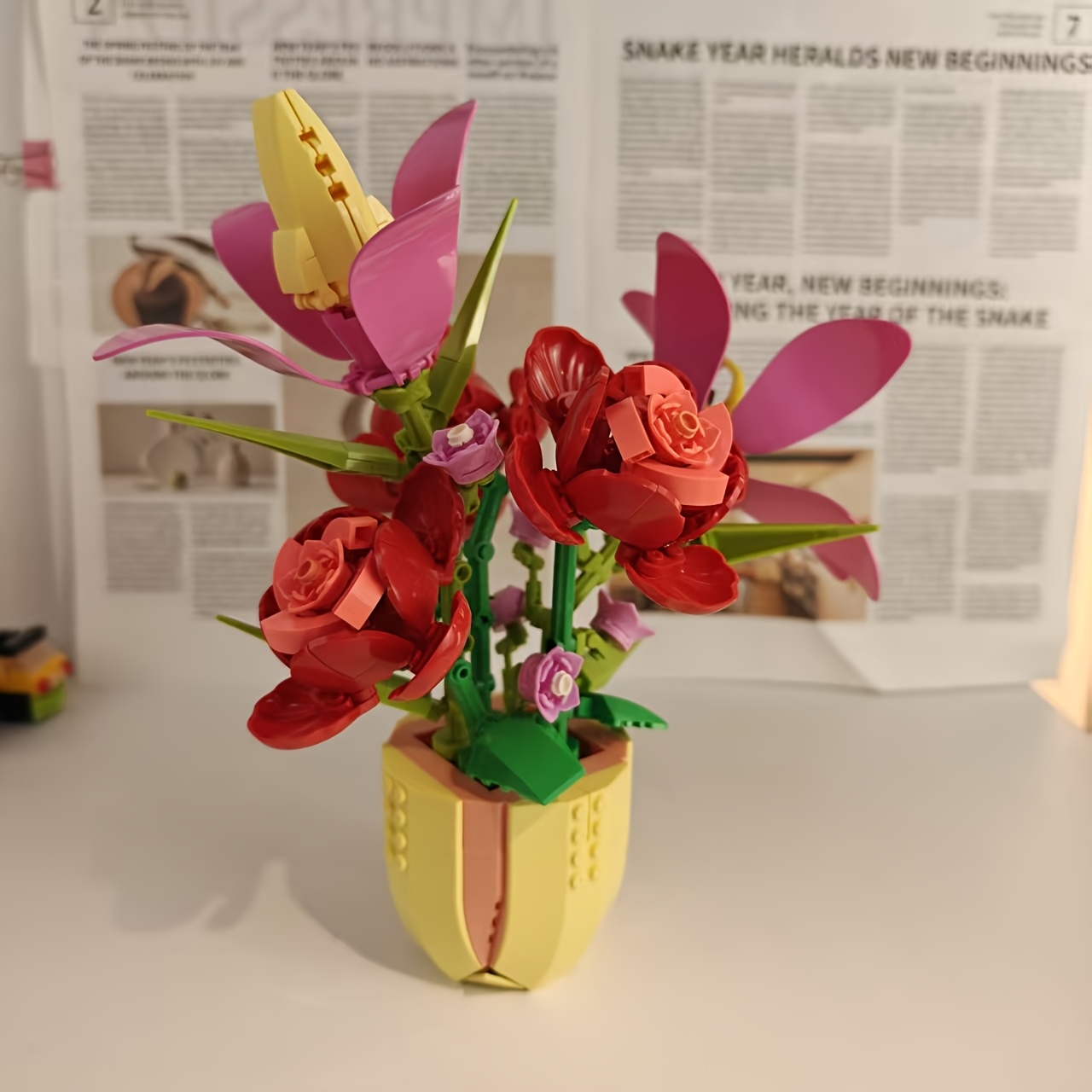Fiery Lily Rose Building Block Set, Plant Ornament